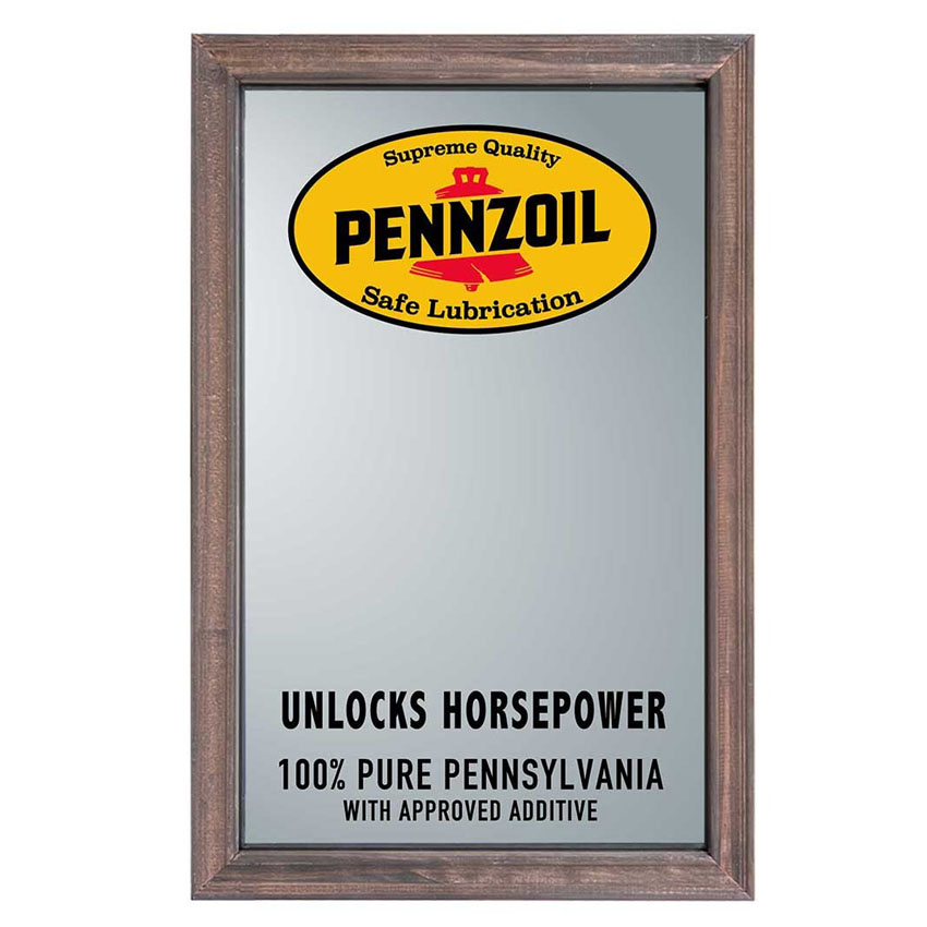 PENNZOIL ウッド パブミラー LUBRICATION インテリア ウォールミラー 鏡 ペンズオイル  アメリカン雑貨の画像