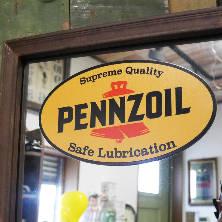 PENNZOIL ウッド パブミラー LUBRICATION インテリア ウォールミラー 鏡 ペンズオイル  アメリカン雑貨の画像