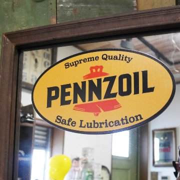 PENNZOIL ウッド パブミラー LUBRICATION インテリア ウォールミラー 鏡 ペンズオイル  アメリカン雑貨の画像