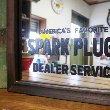 CHAMPION ウッド パブミラー PLUG インテリア ウォールミラー 鏡 チャンピオン アメリカン雑貨の画像