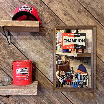 CHAMPION ウッド パブミラー PLUG インテリア ウォールミラー 鏡 チャンピオン アメリカン雑貨の画像