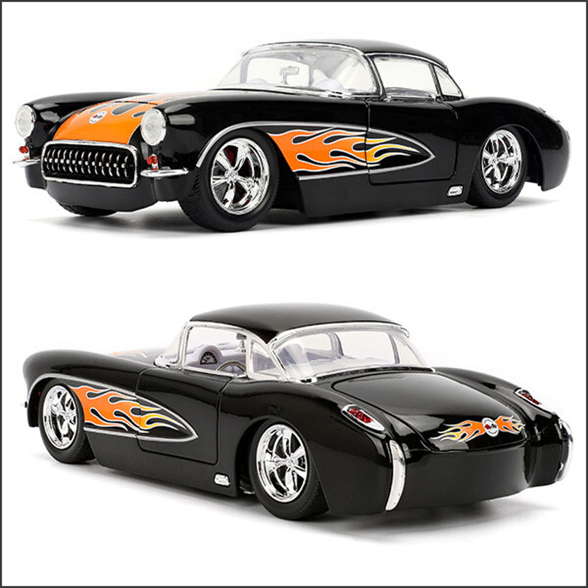 シボレー コルベット Black Flames 1957 Chevy Corvette 1/24 レトロミニカー JADA TOYS BTM　アメリカン雑貨の画像