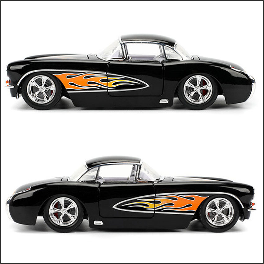 シボレー コルベット Black Flames 1957 Chevy Corvette 1/24 レトロミニカー JADA TOYS BTM　アメリカン雑貨の画像