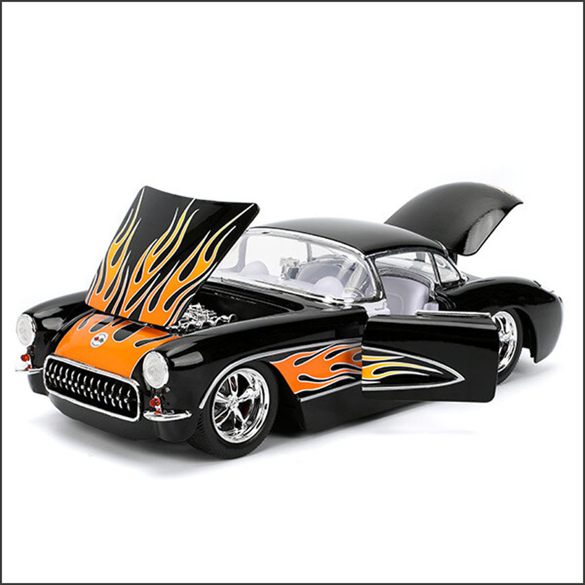 シボレー コルベット Black Flames 1957 Chevy Corvette 1/24 レトロミニカー JADA TOYS BTM　アメリカン雑貨の画像