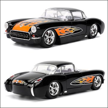 シボレー コルベット Black Flames 1957 Chevy Corvette 1/24 レトロミニカー JADA TOYS BTM　アメリカン雑貨の画像