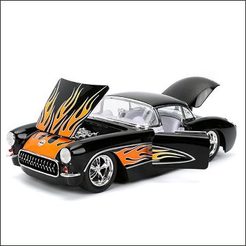 シボレー コルベット Black Flames 1957 Chevy Corvette 1/24 レトロミニカー JADA TOYS BTM　アメリカン雑貨の画像
