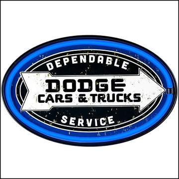LEDネオンサイン  DODGE CARS & TRUCKS オーバル ロープネオンサイン看板　アメリカンインテリアの画像