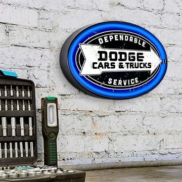 LEDネオンサイン  DODGE CARS & TRUCKS オーバル ロープネオンサイン看板　アメリカンインテリアの画像