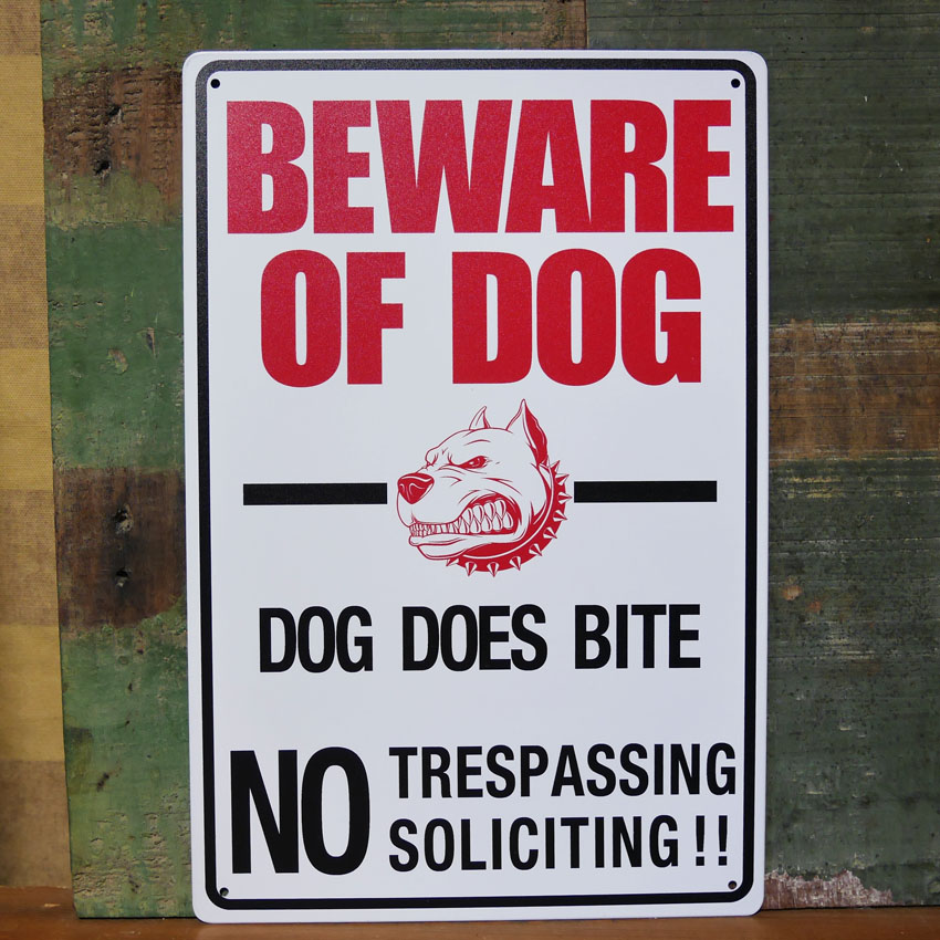 BEWARE OF DOG  アメリカン サインボード A4 インテリア 猛犬注意 サインプレート 　ブリキ看板 アメリカン雑貨の画像