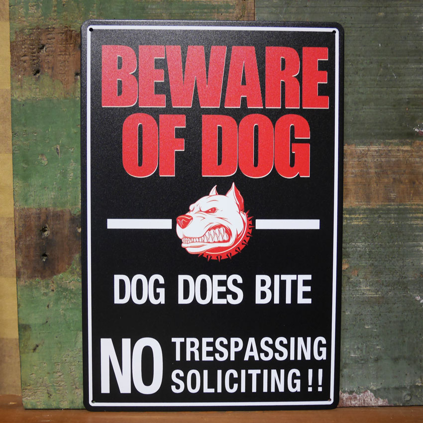 BEWARE OF DOG  アメリカン サインボード A4 インテリア 猛犬注意 サインプレート 　ブリキ看板 アメリカン雑貨の画像