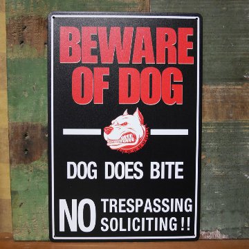 BEWARE OF DOG  アメリカン サインボード A4 インテリア 猛犬注意 サインプレート 　ブリキ看板 アメリカン雑貨の画像