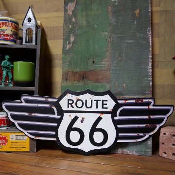 ルート66 アンティークプレートウイング ROUTE66 ブリキ看板 US66 アメリカン雑貨の画像