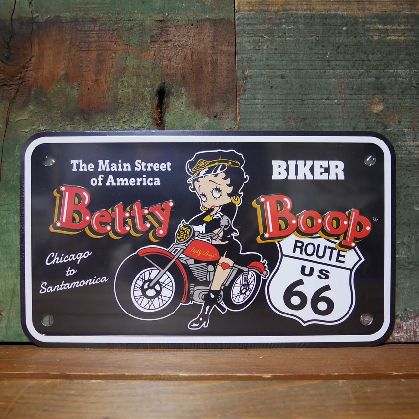 BIKER CM PLATE ベティブープ ミニ CMプレート バイクタグ プレート ROUTE66  ブリキ看板 ライセンスプレートアメリカン雑貨の画像