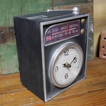 ビンテージ テーブルクロック ラジオ 貯金箱 置時計 バンク アントレックス アメリカン雑貨の画像