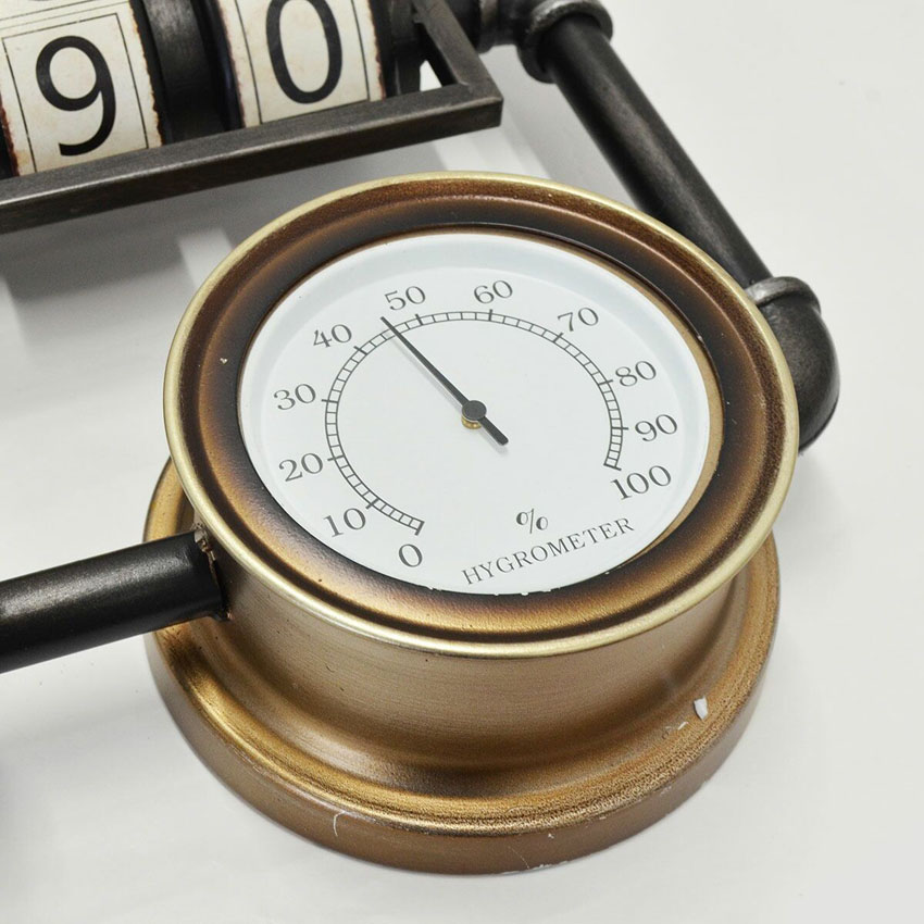 ビンテージウォールクロックブラック withダイアル スチームパンク 掛け時計 スチーム管 スチームメーター アントレックス アメリカン雑貨の画像