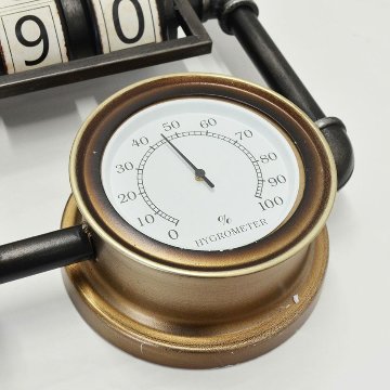 ビンテージウォールクロックブラック withダイアル スチームパンク 掛け時計 スチーム管 スチームメーター アントレックス アメリカン雑貨の画像