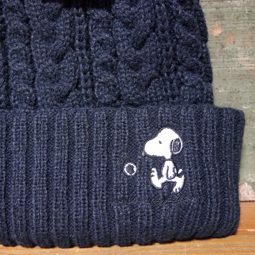 スヌーピー ニット帽 SNOOPY ニットキャップ PEANUTS　ケーブル編み　アメカジ　アメリカン雑貨の画像