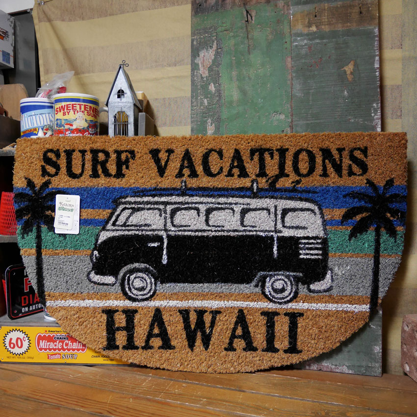 ニウアミマット Coir mat 半円型 コイヤーマット BUS HAWAII SURF VACATIONS ウェルカム 玄関マット の画像