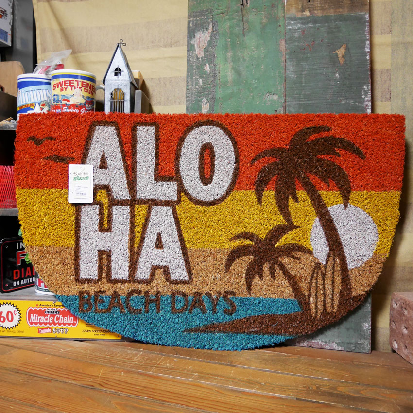 ニウアミマット Coir mat 半円型 コイヤーマット SUNSET ALOHA　ハワイアン ウェルカム 玄関マット の画像