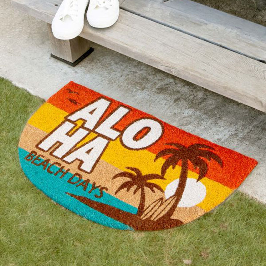 ニウアミマット Coir mat 半円型 コイヤーマット SUNSET ALOHA　ハワイアン ウェルカム 玄関マット の画像