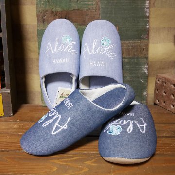  ルームシューズ デニアロ スリッパ ハワイアン  デニム Aloha　インテリア雑貨の画像