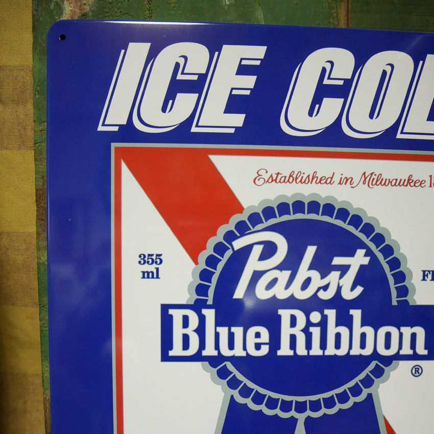 PABST BLUE RIBBON ブリキ看板 パブスト インテリア ICE COLD ティン サイン　アメリカン雑貨の画像