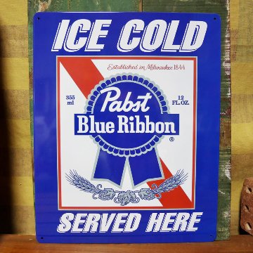 PABST BLUE RIBBON ブリキ看板 パブスト インテリア ICE COLD ティン サイン　アメリカン雑貨の画像