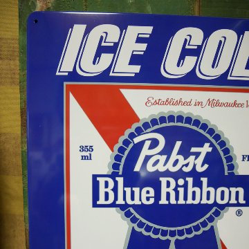 PABST BLUE RIBBON ブリキ看板 パブスト インテリア ICE COLD ティン サイン　アメリカン雑貨の画像
