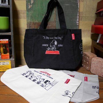 スヌーピー 帆布トート SNOOPY 手提げバッグ PEANUTS かばん サイドポケット付 トートバッグ の画像