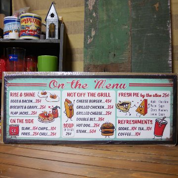 アメリカン ダイナー エンボス メタルサイン メニュー看板 インテリア ブリキ看板 アメリカン雑貨の画像