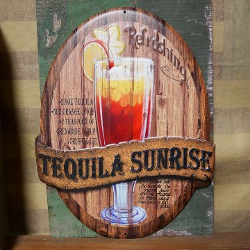 アンティークエンボスプレート TEQUILA SUNRISE ブリキ看板 ティン サイン アメリカン雑貨の画像