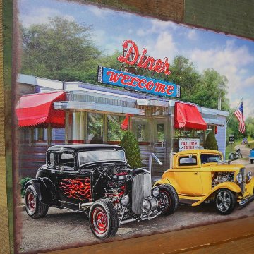 アンティークプレート Diner WELCOME ガレージ インテリア ダイナー ホットロッド ブリキ看板 アメリカン雑貨の画像