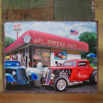 アンティークプレート  Val's Coffee Shop ガレージ インテリア ダイナー ホットロッド ブリキ看板 アメリカン雑貨の画像