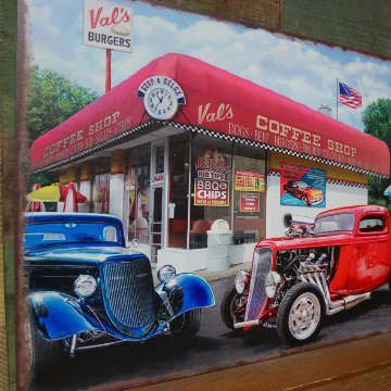 アンティークプレート  Val's Coffee Shop ガレージ インテリア ダイナー ホットロッド ブリキ看板 アメリカン雑貨の画像