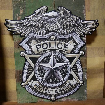 アンティークエンボスプレート POLICE インテリア ブリキ看板 警察 ポリスバッジ  アメリカン雑貨の画像