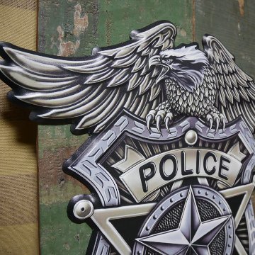 アンティークエンボスプレート POLICE インテリア ブリキ看板 警察 ポリスバッジ  アメリカン雑貨の画像