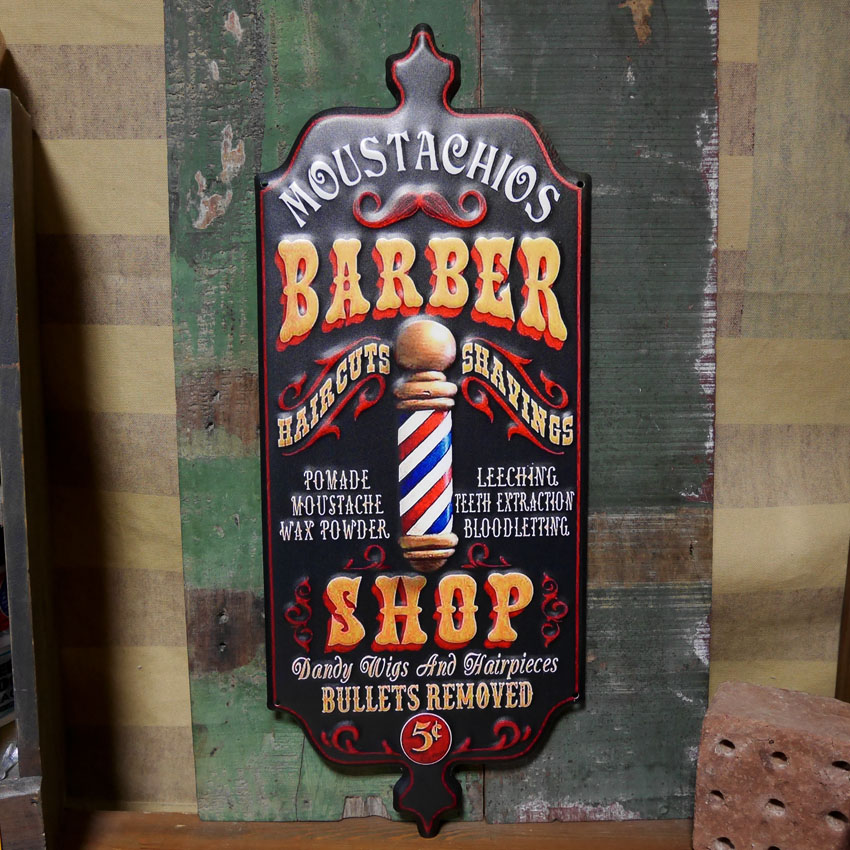 アンティークエンボスプレートBARBER SHOP インテリア ブリキ看板 バーバーショップ 散髪屋  アメリカン雑貨の画像