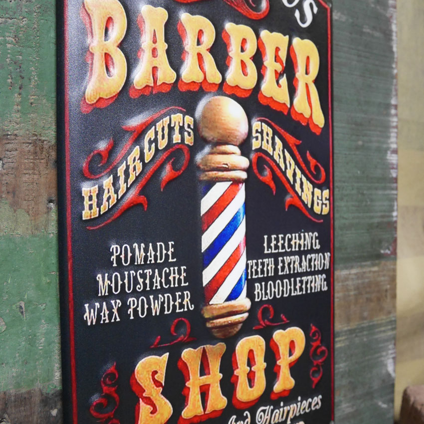 アンティークエンボスプレートBARBER SHOP インテリア ブリキ看板 バーバーショップ 散髪屋  アメリカン雑貨の画像