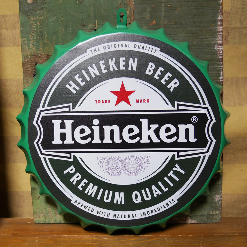 ハイネケン ボトルキャップサイン Heineken インテリア ボトルキャップ型 ブリキ看板 アメリカン雑貨の画像