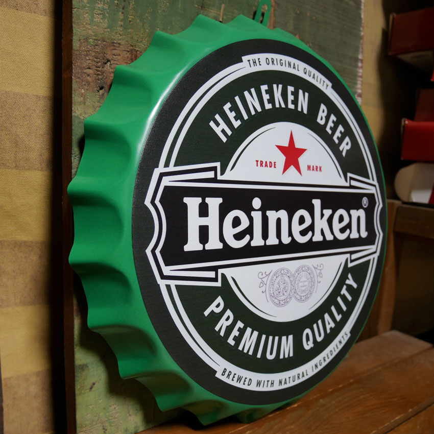 ハイネケン ボトルキャップサイン Heineken インテリア ボトルキャップ型 ブリキ看板 アメリカン雑貨の画像
