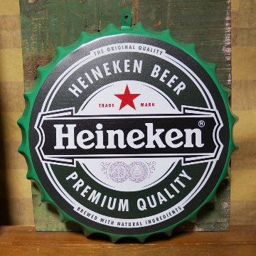 ハイネケン エンボス ボトルキャップサイン 王冠型 ブリキ看版