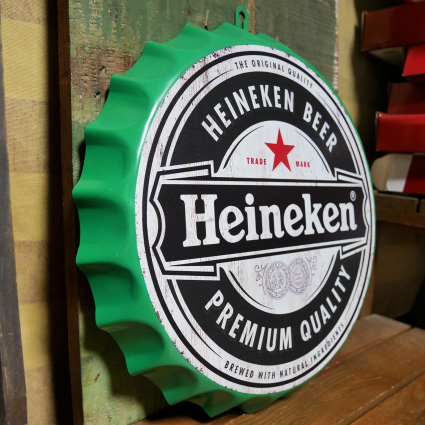ハイネケン ダメージ仕上げボトルキャップサイン Heineken インテリア ボトルキャップ型 ブリキ看板 アメリカン雑貨の画像