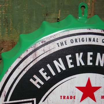 ハイネケン ダメージ仕上げボトルキャップサイン Heineken インテリア ボトルキャップ型 ブリキ看板 アメリカン雑貨の画像