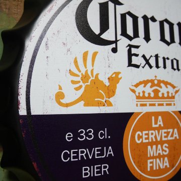 コロナビール ダメージ仕上げボトルキャップサイン CORONA インテリア ボトルキャップ型 ブリキ看板 アメリカン雑貨の画像