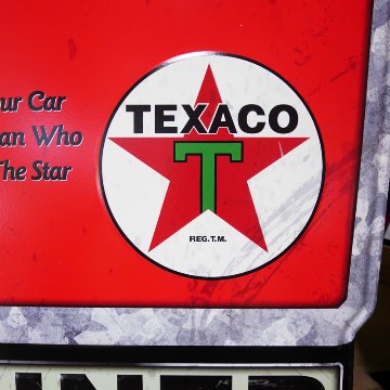 ダイカット エンボス サイン TEXACO GASOLINE SERVICE インテリア DINER テキサコ ブリキ看板 アメリカン雑貨の画像