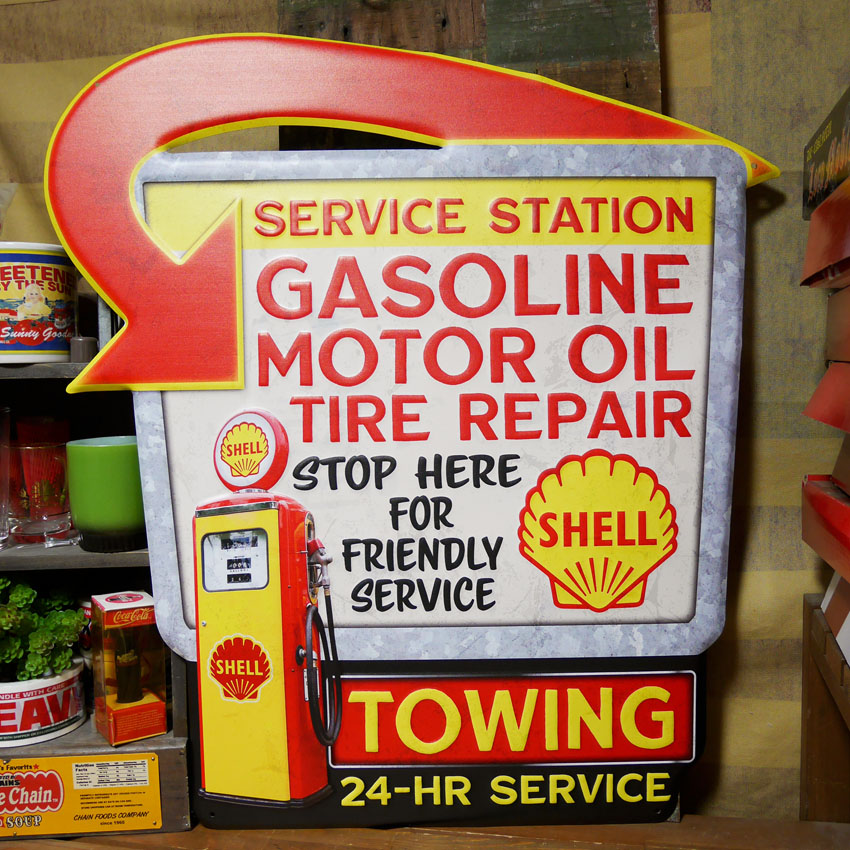 ダイカット エンボス サイン SHELL GASOLINE MOTOR OIL インテリア シェルオイル ブリキ看板 アメリカン雑貨の画像