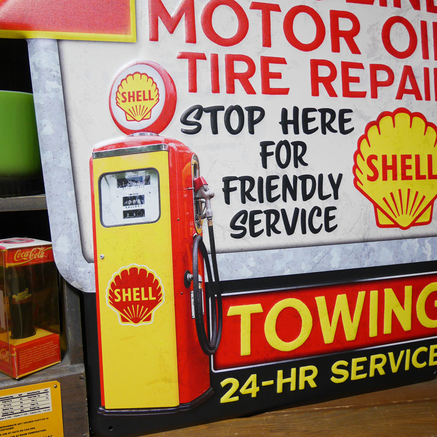 ダイカット エンボス サイン SHELL GASOLINE MOTOR OIL インテリア シェルオイル ブリキ看板 アメリカン雑貨の画像