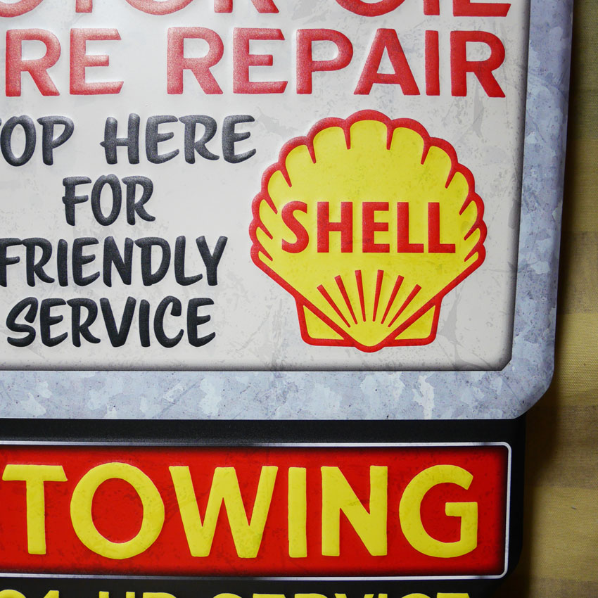 ダイカット エンボス サイン SHELL GASOLINE MOTOR OIL インテリア シェルオイル ブリキ看板 アメリカン雑貨の画像
