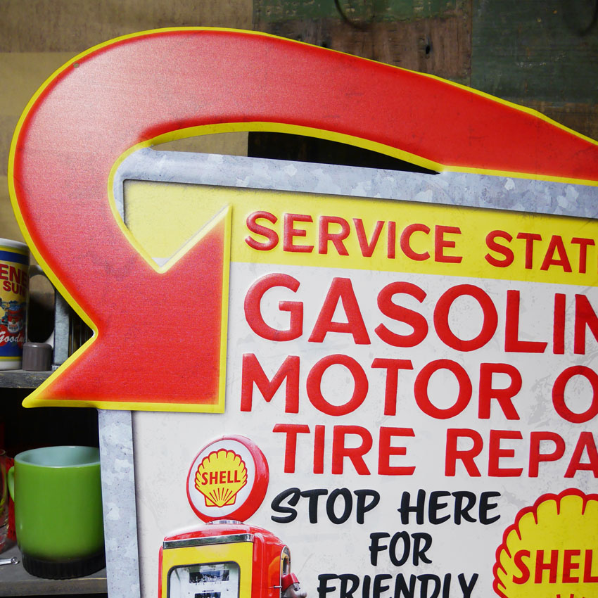 ダイカット エンボス サイン SHELL GASOLINE MOTOR OIL インテリア シェルオイル ブリキ看板 アメリカン雑貨の画像