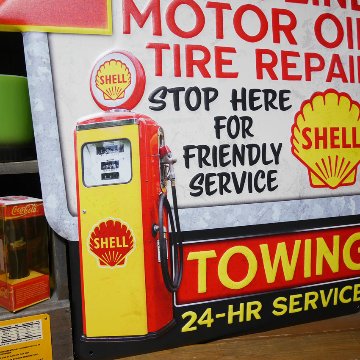 ダイカット エンボス サイン SHELL GASOLINE MOTOR OIL インテリア シェルオイル ブリキ看板 アメリカン雑貨の画像